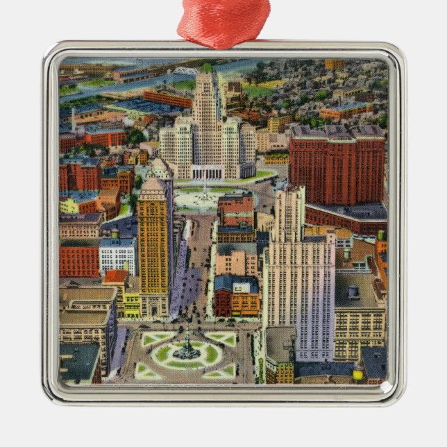 Aerial View of Downtown and the Civic Center Metal Ornament (Front)