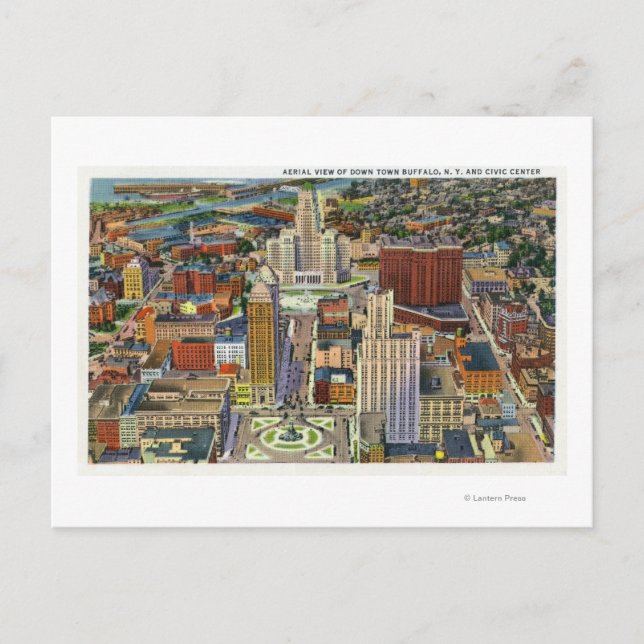 Aerial View of Downtown and the Civic Center Postcard (Front)