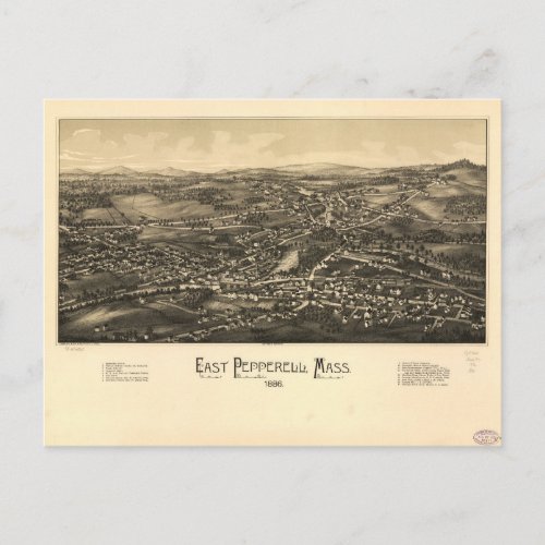 Aerial View of East Pepperell Massachusetts 1886 Postcard