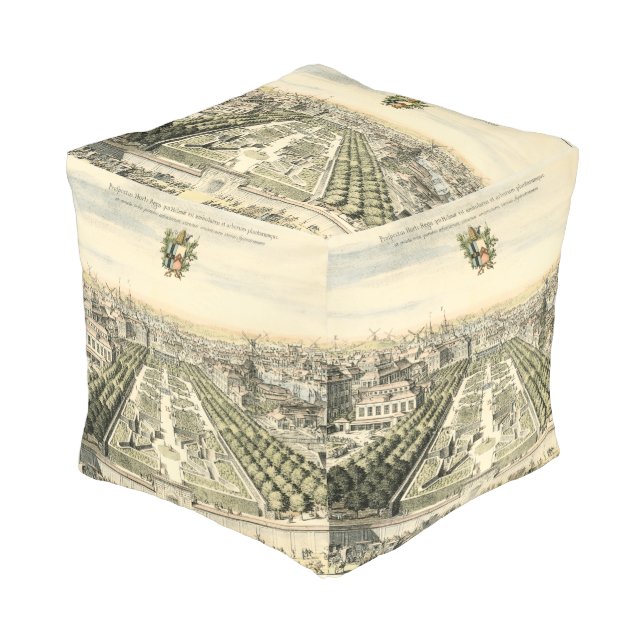 Aerial View of Formal Garden by Eric Dahlbergh Pouf (Angled Front)