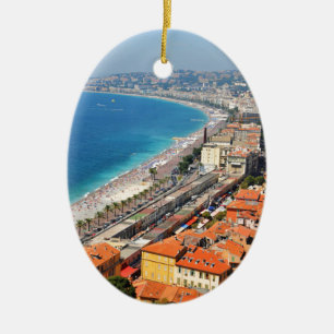 Aerial view of French Riviera in Nice, France Ceramic Ornament