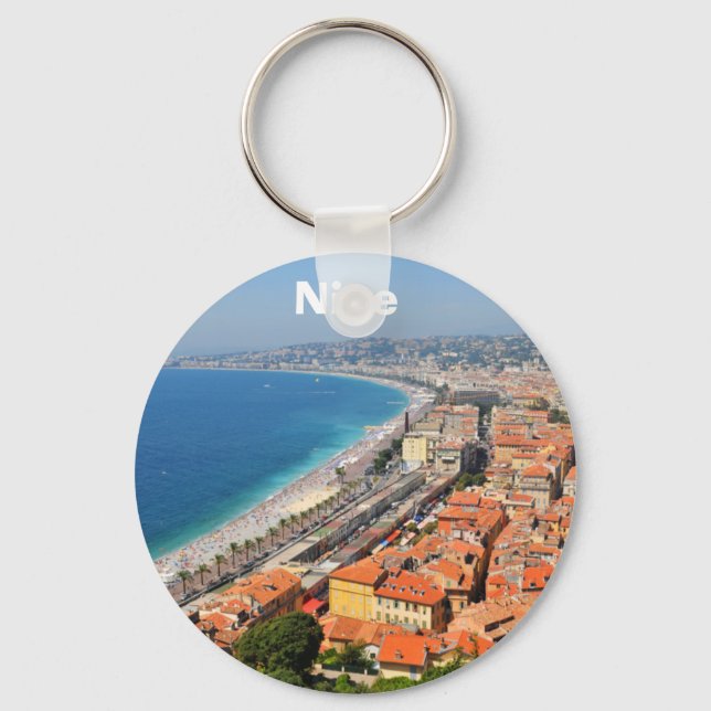 Aerial view of French Riviera in Nice, France Keychain (Front)