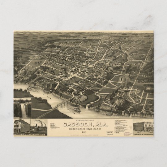 Aerial View of Gadsden, Alabama (1887) Postcard | Zazzle.com