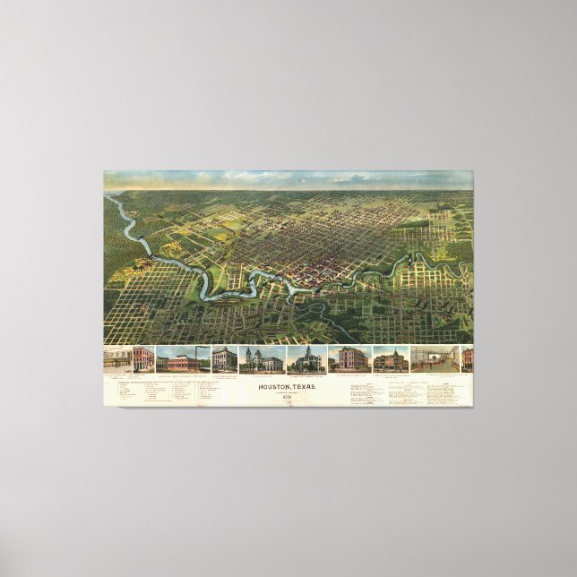 Aerial View of Houston, Texas (1891) Canvas Print (Front)