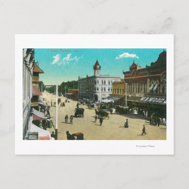 Aerial View of I StreetModesto, CA Postcard (Front)