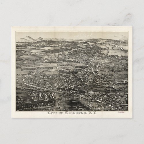 Aerial View of Kingston New York 1875 Postcard