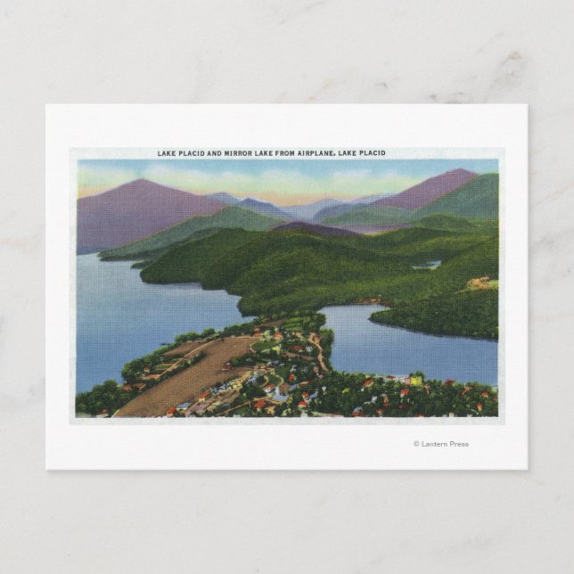 Aerial View of Lakes Placid and Mirror Postcard (Front)