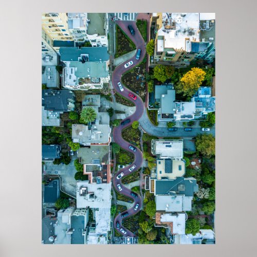 AERIAL VIEW OF LOMBARD STREET SAN FRANCISCO USA POSTER