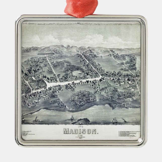 Aerial View of Madison, Connecticut (1881) Metal Ornament (Front)
