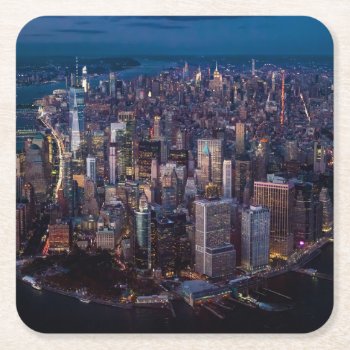 Aerial View Of Manhattan Square Paper Coaster by iconicnewyork at Zazzle