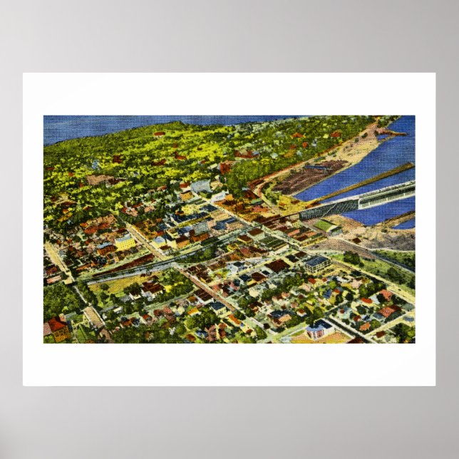 Aerial View of Marquette, Michigan Postcard Poster (Front)