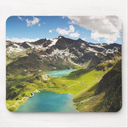 Aerial View of Mountain and Body of Water Mouse Pad