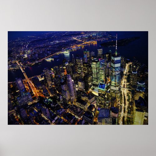 Aerial View Of New York City Skyline At Night _ Poster