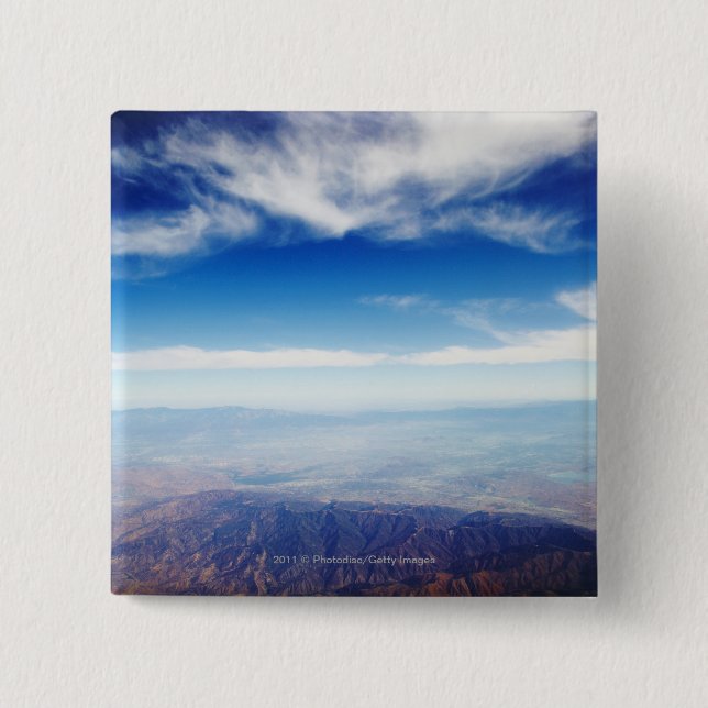 Aerial view of red brown mountains pinback button (Front)