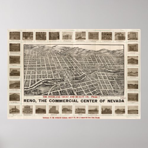 Aerial View of Reno Nevada 1907 Poster