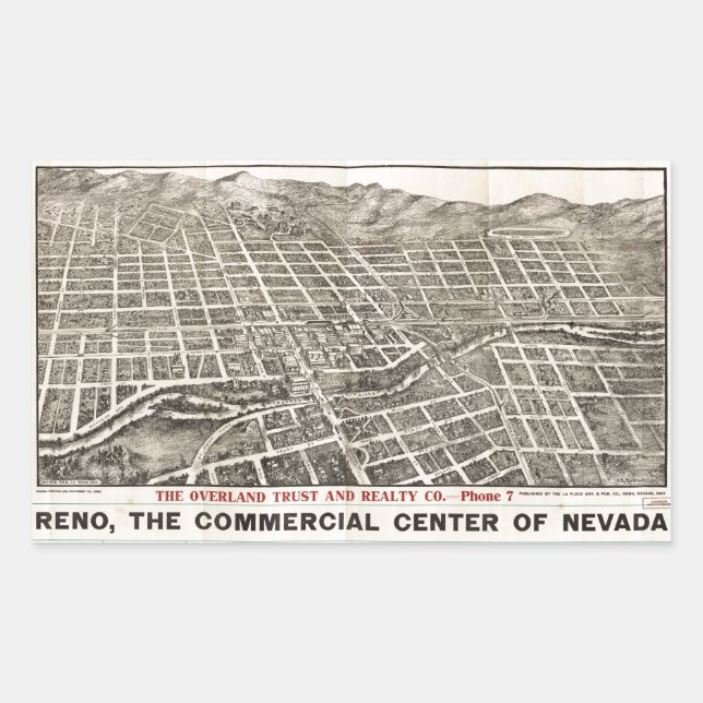 Aerial View of Reno, Nevada (1907) Rectangular Sticker (Front)