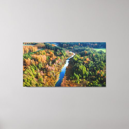 Aerial View of River and Colorful Forest in Autumn Canvas Print