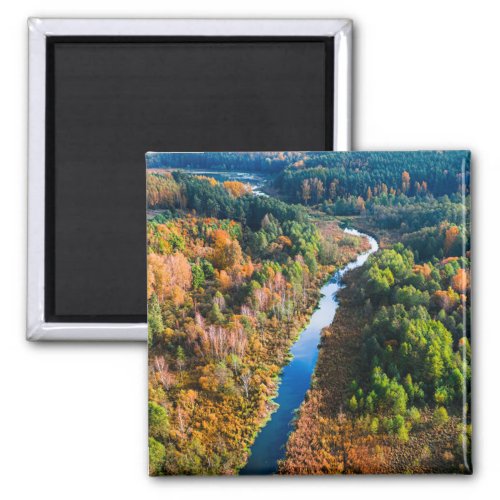 Aerial View of River and Colorful Forest in Autumn Magnet
