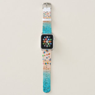 Aerial view of sandy beach with colorful umbrellas apple watch band