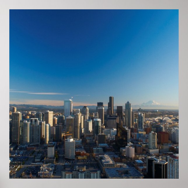 Aerial view of Seattle city skyline Poster (Front)