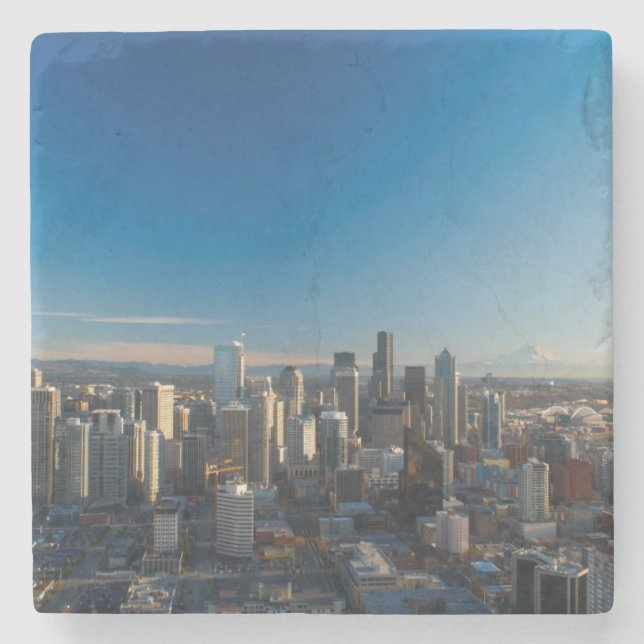 Aerial view of Seattle city skyline Stone Coaster (Front)