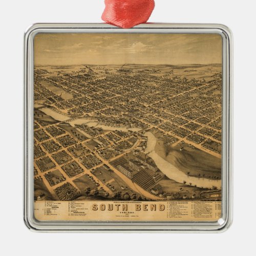 Aerial View of South Bend Indiana 1874 Metal Ornament