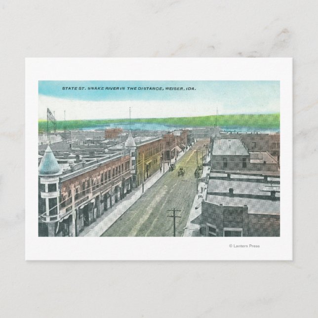 Aerial View of State Street and Snake River Postcard (Front)