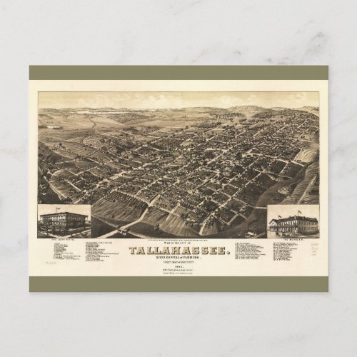 Aerial View of Tallahassee Florida 1885 Postcard