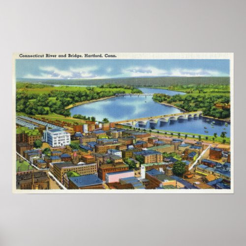 Aerial View of the City and the Connecticut Poster