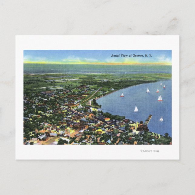 Aerial View of the City, Sailboats on the Lake Postcard (Front)