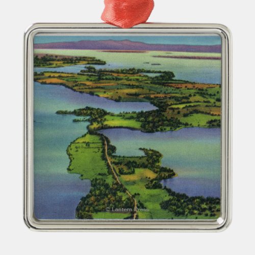 Aerial View of the Lake NY and VT Split Metal Ornament
