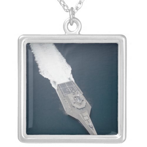 Aerial view of the littoral combat ship silver plated necklace
