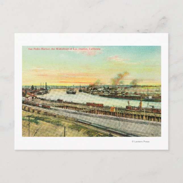 Aerial View of the San Pedro Harbor Postcard (Front)