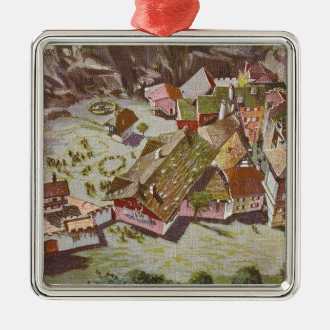 Aerial View of the Swiss Village Metal Ornament (Front)