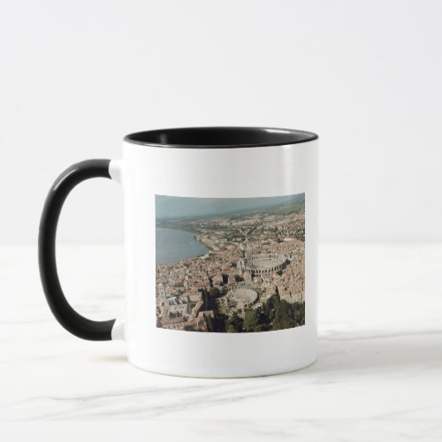 Aerial view of the town with mug