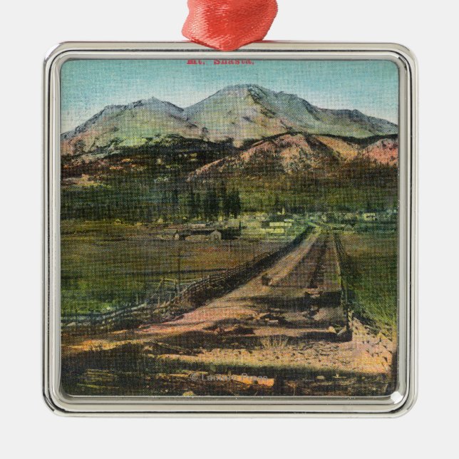Aerial View of the Valley and Mt. Shasta Metal Ornament (Front)
