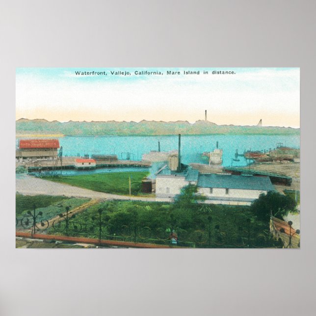 Aerial View of Vallejo Waterfront and Mare Islan Poster (Front)
