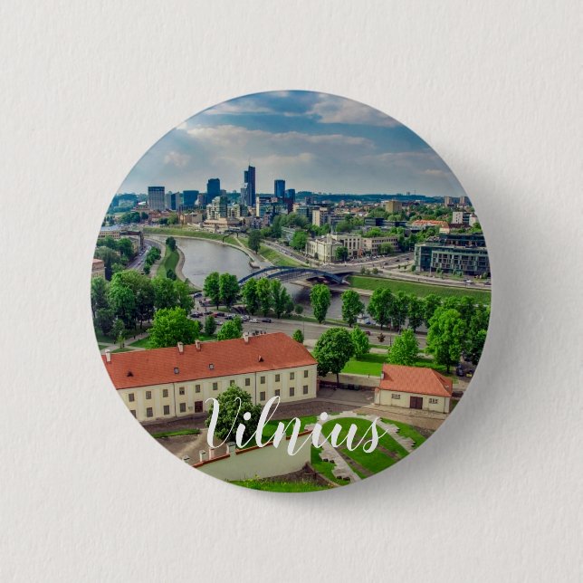 Aerial view of Vilnius, Lithuania Button (Front)