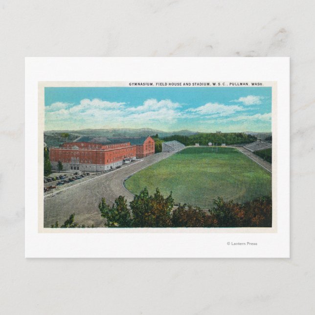 Aerial View of WA State College Gym and Postcard (Front)