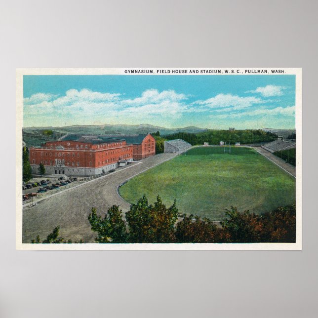 Aerial View of WA State College Gym and Poster (Front)