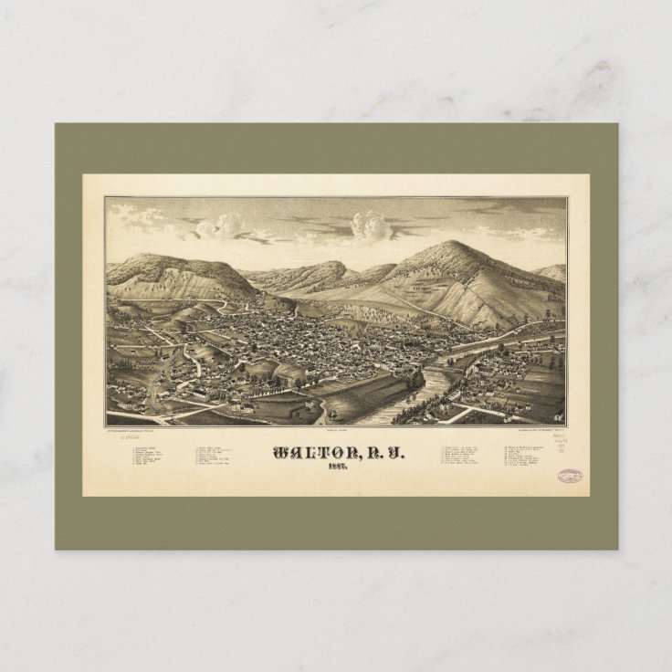 Aerial View of Walton, New York (1887) Postcard Zazzle