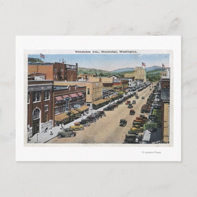 Aerial View of Wenatchee Avenue Postcard (Front)