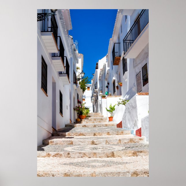 Aerial view of white city Frigiliana in sunny day  Poster (Front)