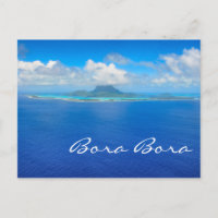 Aerial view over Bora Bora text postcard