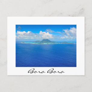 Aerial view over Bora Bora white postcard