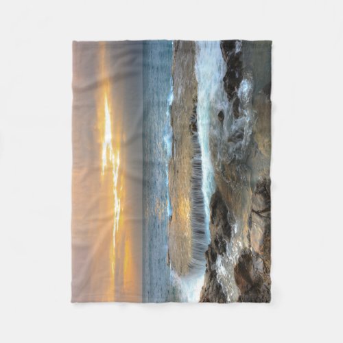 Aerial View Photography of Rocky Shore Fleece Blanket