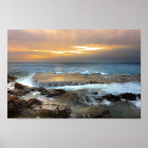 aerial view photography of rocky shore poster