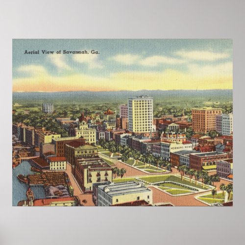 Aerial View Savannah GA retro Poster