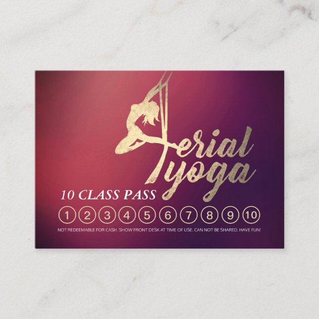 Aerial YOGA Instructor 10 Class Pass Appointment Loyalty Card (Front)