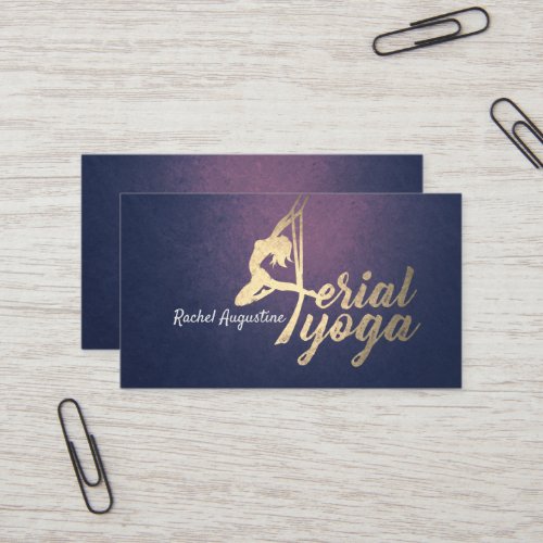 Aerial Yoga Instructor Pilates Fitness Purple Gold Business Card